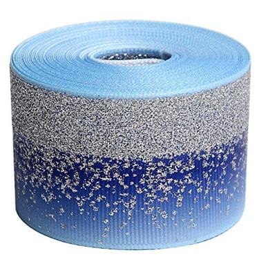 Imagem de Tvoip Fita de gorgorão de poliéster arco-íris com glitter Tie Dye Fitas de gorgorão 1-1/2" (38 mm) x 10 jardas para laços de cabelo, embalagem de (azul)