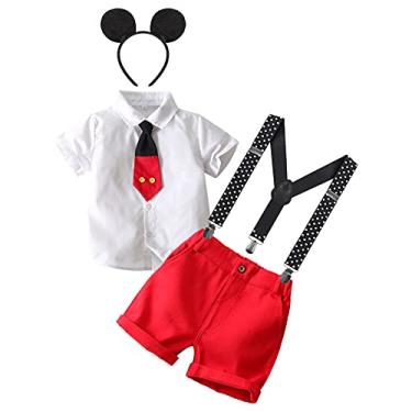 Imagem de IMEKIS Camisa de aniversário para bebês meninos + suspensórios + calça para cosplay de Halloween, Branco, 2-3 Anos