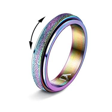 Imagem de Diamday Anéis Fidget para mulheres e homens - 2 anéis giratórios de aço de titânio de 4 mm para alívio da ansiedade, alívio do estresse, glitter, jateamento de areia, joias de ansiedade para presentes