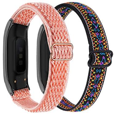 Imagem de Nigaee Pulseiras de couro genuíno e nylon elástico compatíveis com Samsung Galaxy Fit2, pulseiras esportivas macias respiráveis para mulheres e homens, acessórios de substituição para Samsung Galaxy