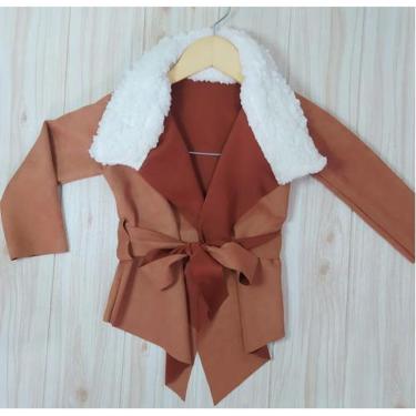 Imagem de Sobretudo Infantil Casaco Tamanho 2 Em Sued Modinha Menina - Marrom-claro - 2-Feminino