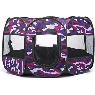 Imagem de Cerca de barreira para animais de estimação camuflagem portátil dobrável tenda cercadinho gato cães caixa respirável casa filhote de cachorro cerca cercadinho tenda 1pcs, roxo