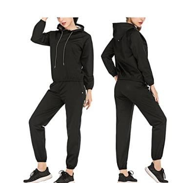 Imagem de HGYJ Terno de sauna profissional feminino/masculino - blusa e calça de manga comprida, roupa de sauna para perda de peso, academia de boxe, preto, 2GG