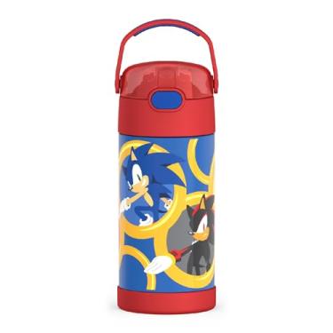 Imagem de THERMOS FUNTAINER Garrafa de água com canudo - 340 g - Garrafa de água infantil isolada a vácuo de aço inoxidável com tampa, Sonic the Hedgehog
