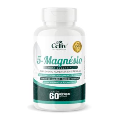 Imagem de 5-Magnésios (Bisglicinato, Malato, Taurato, Óxido e Sais de Magnésio) 60 Caps 500mg Celliv