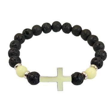 Imagem de Ailiessy Pulseira de contas de cruz luminosa pulseira elástica preta religiosa cruz religiosa para mulheres e homens, presente de fé de verão, 1, Zinco, Sem Pedra Preciosa