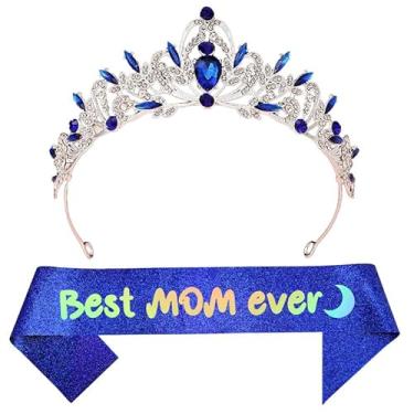 Imagem de Kit de faixa e tiara de aniversário para o dia das mães, presente de aniversário, lembrancinhas de festa azul