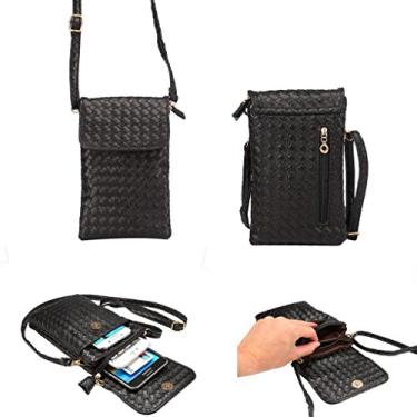 Imagem de WaitingU Bolsa universal transversal para celular multiuso de couro PU macio bolsa de ombro bolsa de ombro para iPhone 6/6S Plus 6/6S Samsung Galaxy Note Series telefones abaixo de 6,2 polegadas -