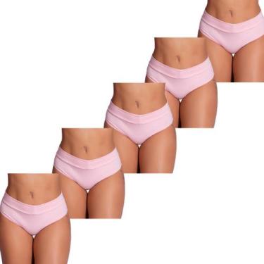 Imagem de Kit 5 Calcinhas Cós Alto Cotton Confortável Aperta Barriga Ajuste Perf