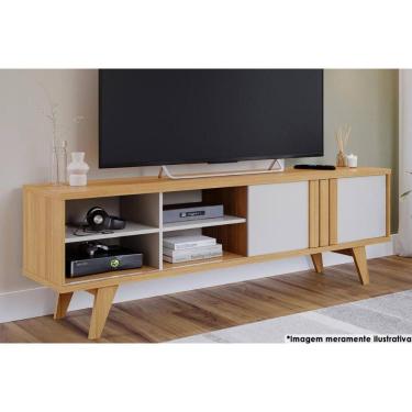 Imagem de Rack Bancada p/ TV até 60 Pol Paraty c/ 1 Porta e 4 Nichos 180cm Nature/Off White - Permóbili
