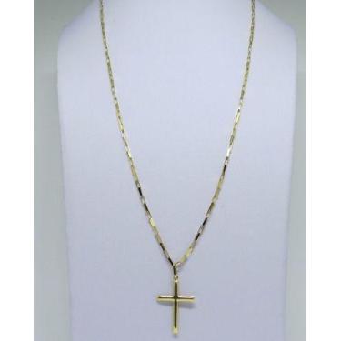 Imagem de Cordão Corrente Elo Quadrado Grossa 60cm Crucifixo Ouro 18k - RD Magaz