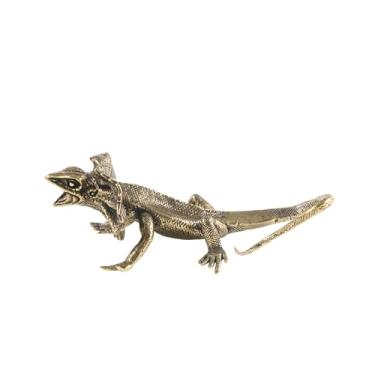 Imagem de Grande estátua de lagarto com babados de latão modelo de clamidossauro - decoração de mesa exclusiva, paisagem de bonsai ou decoração de carro