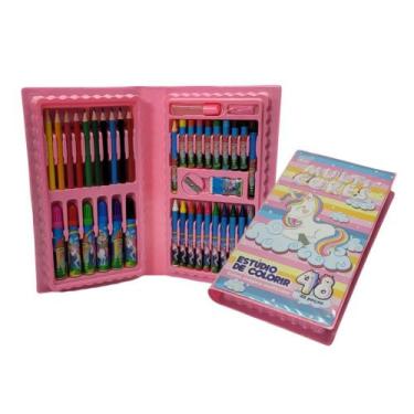 Imagem de Maleta Escolar de Pintura Infantil 48 Peças Estojo Completo Unicórnio 