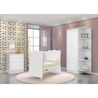 Imagem de Quarto Infantil Doce Sonho Roupeiro c/ Nicho + Berço c/ Rodízio + Colc