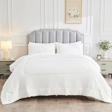 Imagem de Yuurom Edredom refrescante tamanho solteiro/solteiro GG, cobertor alternativo de verão 168 × 213 cm, capa de edredom de raiom, leve e respirável para dormir quente, 6 abas de canto, branco