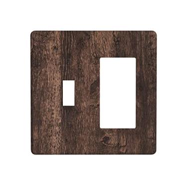 Imagem de Placa de parede combinada de madeira rústica marrom 2 Gang 1 interruptor 1 capa de interruptor de luz basculante vintage capas decorativas de fazenda, 4,5 x 4,5 polegadas