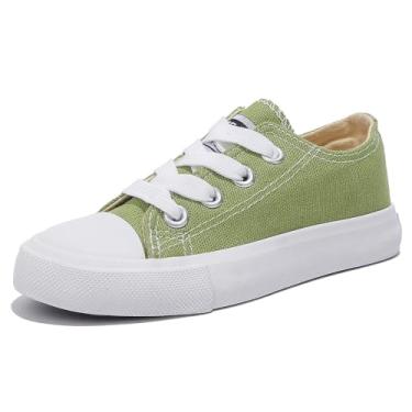 Imagem de OPOEE Sapatos infantis para meninos e meninas cano baixo com cadarço infantil sapatos de lona de volta às aulas sapatos brancos pequenos tênis infantis adolescentes médio e grande crianças skate