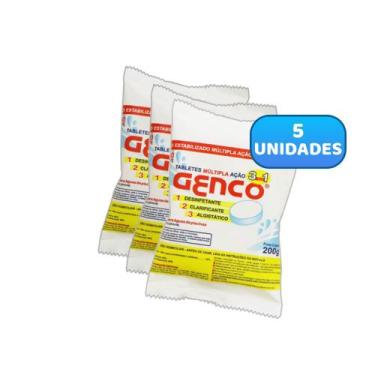 Imagem de Kit com 5 Pastilhas Tablete De Cloro Genco Tripla Ação Para Piscinas