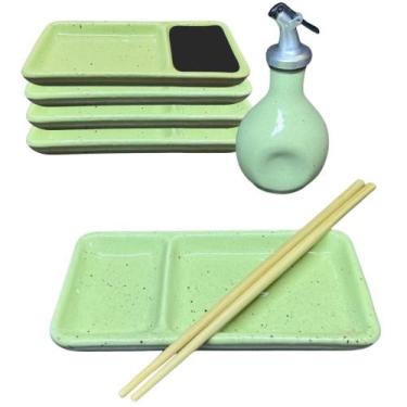 Imagem de Jogo 4 Pessoas Comida Japonesa Jarra Prato Divisória de Shoyu Porcelan