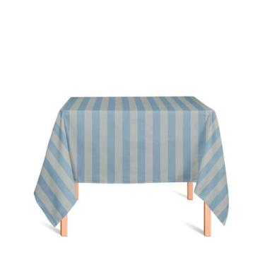 Imagem de Toalha de Mesa Quadrada em Tecido Jacquard Azul e Dourado Listrado Tra