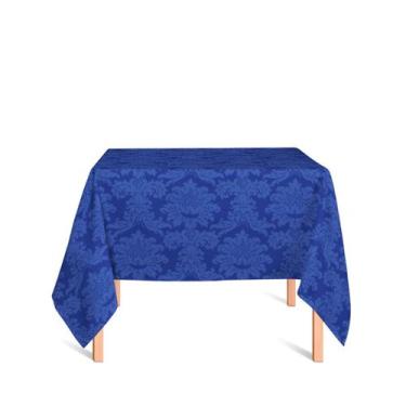 Imagem de Toalha de Mesa Quadrada em Tecido Jacquard 100% Poliéster Medalhão Azu
