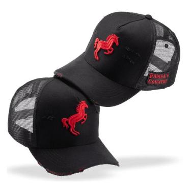Imagem de Boné Aba Curva Rasgadinho Cavalo Bordado Pampas Country, Vermelho