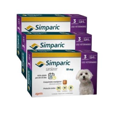 Imagem de Kit 3x simparic antipulgas para Cães de 2,6 a 5Kg - 10mg - 3 comprimid