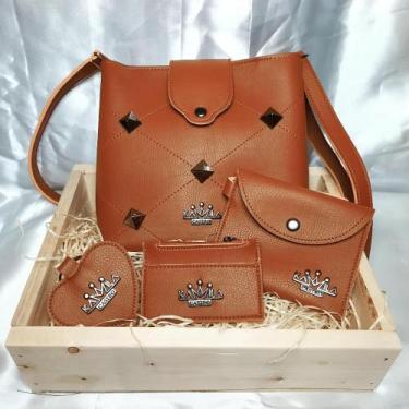 Imagem de Kit bolsa feminina média alça transversal,  porta moedas,  porta cartõ