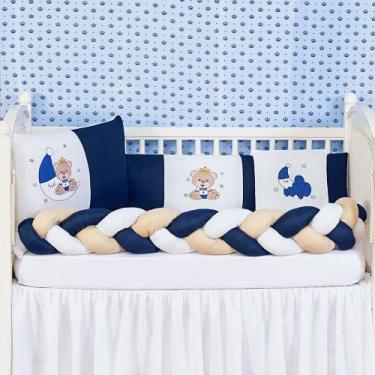 Imagem de Kit Berço Trança Com Edredom Ursinho De Pijama Menina Menino 7 Peças L