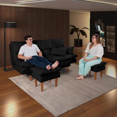 Imagem de Sofá Cama Andorra com Banqueta Suede - Casa Imperial, Preto 381