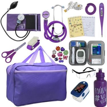 Imagem de Kit Bolsa Cores Aparelho de Pressao Esfigmomanometro Estetoscópio Medi