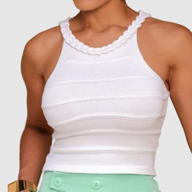 Imagem de Cropped Top Feminino Regata Gola Trança Tricot Modal Verão - Swiss Bou