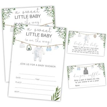 Imagem de EXW A Sweet Little Baby Is On The Way! 25 cartões de convite de chá de bebê com envelopes, 25 cartões de solicitação de livros e ingressos de sorteio de fraldas, lembrancinha e suprimentos de festa