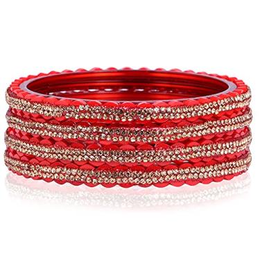 Imagem de JD'Z COLLECTION Conjunto de pulseiras indianas de vidro zircônia cúbica joia tradicional para fantasia combinando com roupas étnicas, 2.5 Inches, Pedra, vidro, Zircônia cúbica