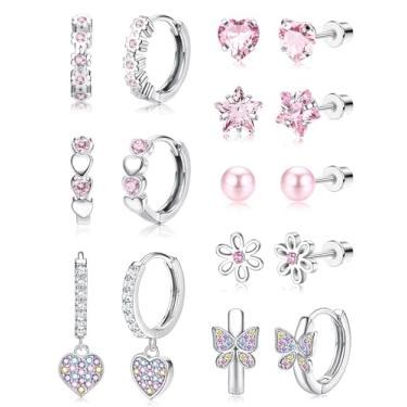 Imagem de Jstyle Brincos hipoalergênicos para meninas e mulheres, brincos de argola de aço inoxidável cirúrgico para orelhas sensíveis, conjunto de brincos fofos para meninas e crianças, Zircônia cúbica,