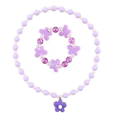 Imagem de Azusa Sun Conjunto de colares e pulseiras com contas para mulheres, pingente de borboleta de flor, colar elástico, lembrancinhas de festa, brincar, bijuteria, presente, 2Pcs, Acrílico, Sem Pedra