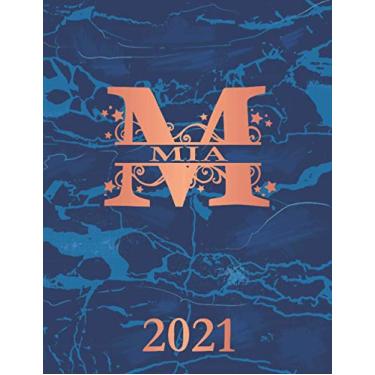 Imagem de Mia: 2021. Personalized Name Weekly Planner Diary 2021. Monogram Letter M Notebook Planner. Navy Blue Marble & Copper Cover. Datebook Calendar Schedule