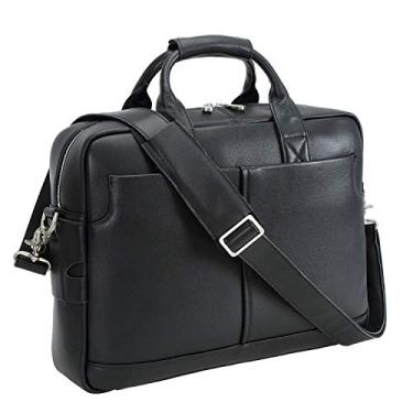 Imagem de Polare Maleta de couro masculina bolsa mensageiro viagem negócios 15,6 polegadas bolsa para laptop YKK metal zíper, Napa preta (versão atualizada), Medium, Durável