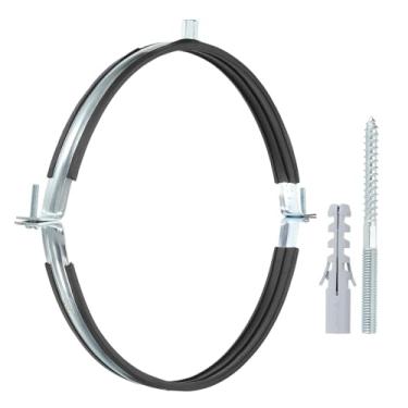 Imagem de PATIKIL Gancho de tubo de anel dividido de 310-320 mm, suporte de tubo ajustável para serviço pesado, braçadeira de ferro galvanizado para montagem no teto com parafusos e tubo de expansão, preto