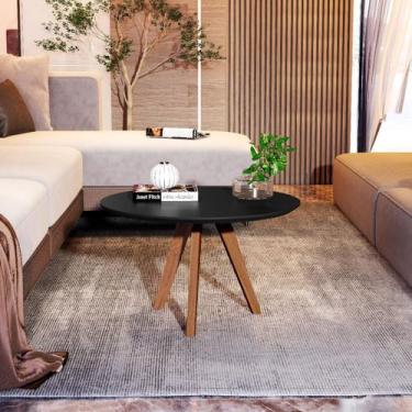 Imagem de Mesa De Centro Dubai Redonda Compacta Retrô Decorativa - Mobigu, Preto