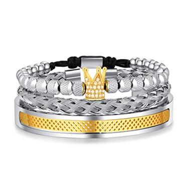 Imagem de WFYOU Pulseiras de coroa imperial para homens pulseira de ouro 18 k com contas de zircônia cúbica pulseiras cruzadas e presente de luxo masculino, Metal, Zircônia cúbica