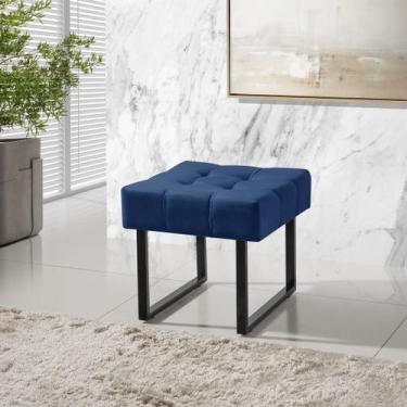 Imagem de Banqueta Puff Pés de Ferro Para Sala Quarto Decorativo - Mobigu, Azul