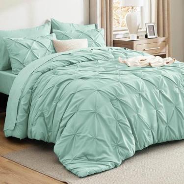 Imagem de Conjunto de Edredom Bedsure Queen Size Verde Menta - 7 Peças