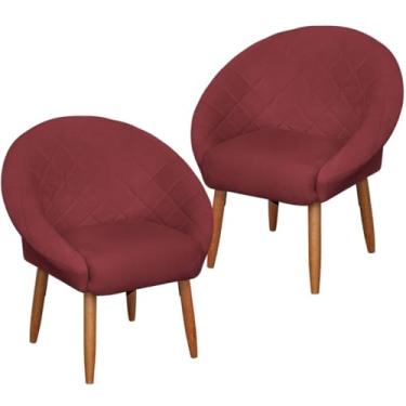 Imagem de Kit 2 Poltronas Decorativa para Ambiente pequeno Recepção sala de estar Sala de Leitura resistente reforçada tecido veludo pés madeira MOBLAN decor (Vermelho)