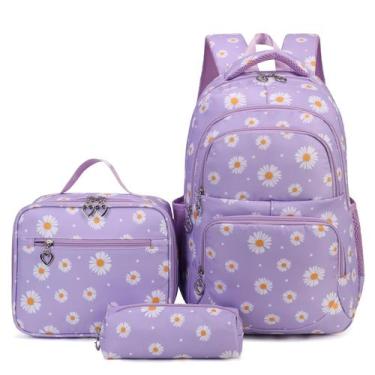 Imagem de Mochila Infantil Goldwheat Daisy Estampada - Kit 3 Peças com Lancheira