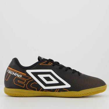 Imagem de Chuteira Umbro Techno Futsal Preta e Laranja, 41