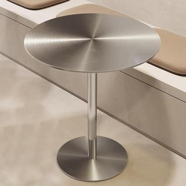 Imagem de Mesa de pub redonda alta, balcão de aço inoxidável, mesa de pub bistrô com base estável, mesa de jantar de cozinha de café da manhã para interior e exterior, montagem fácil, 60 x 60 x 105 cm