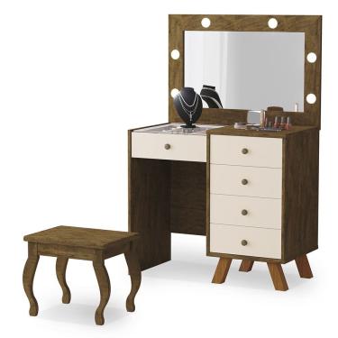 Imagem de Penteadeira Camarim com Espelho e Led + Banqueta Luna Malbec Off White Luapa