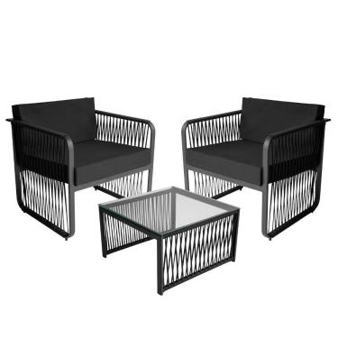 Imagem de Conjunto 2 Poltronas e 1 Mesa de Centro Santiago em Alumínio e Corda Náutica Acesse Móveis