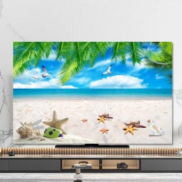 Imagem de WMLTZFUS Capa de TV de tecido elástico com impressão de paisagem, protetor de tela macio para Smart TV LCD LED de 32 a 85 polegadas, capa protetora de tela de TV para lavagem à máquina-C ||65